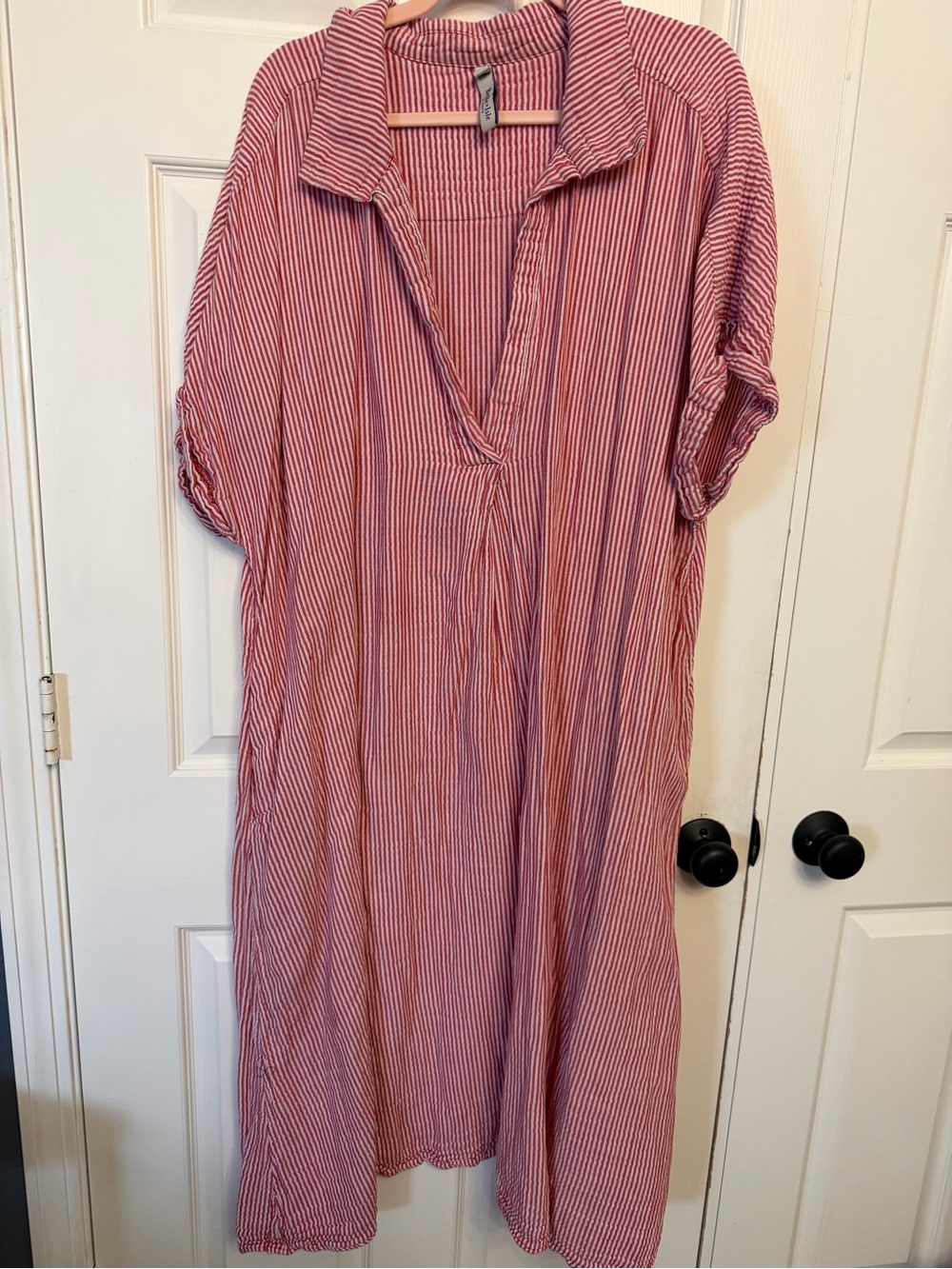 Striped V-Neck Midi Dress in Red